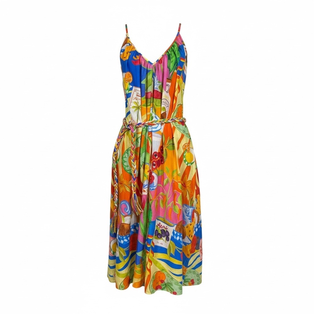 NWT Farm Rio Boho Festival Summer Picnic Belted MIDI Dress Women’s Size Medium